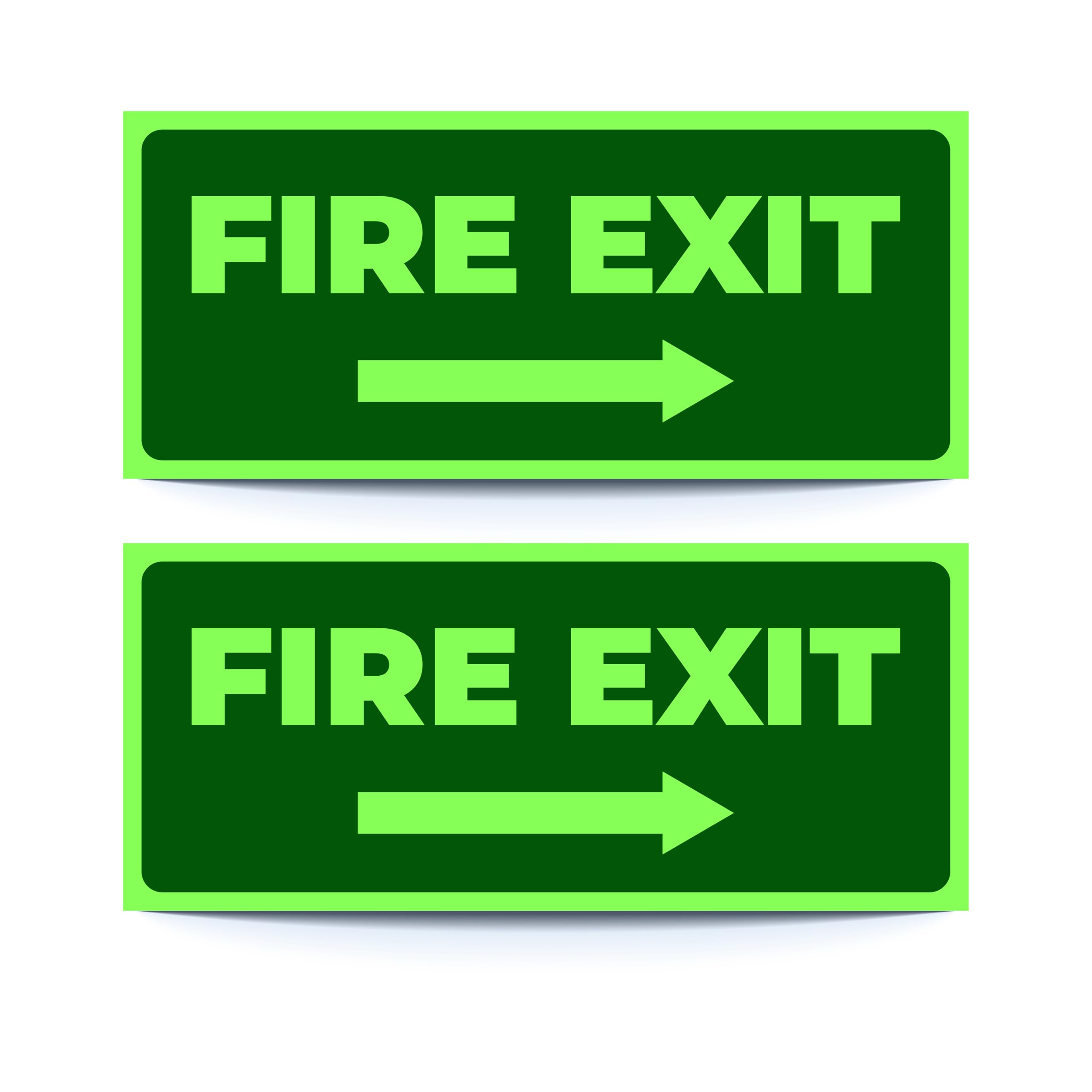 Green PandaGreen Panda®-Fire Exit Left and Right Arrow Night Glow Signboard On PVC Sunboard 5 mm Size-230mm X 100mm (Pack of 02) (Both Right)