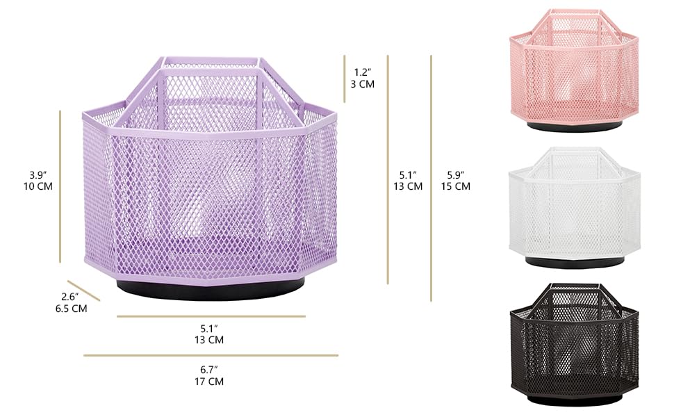 EXERZ Desk Organiser/Mesh Desk Tidy Caddy/Pencil Holder/Multifunctional 360 Rotating - Light Purple - Image 2