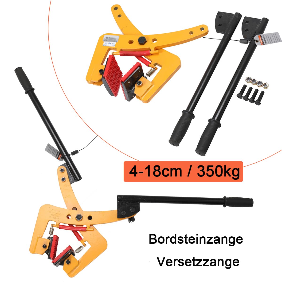 350kg Versetzzange 4-18cm Verstellbar – Für Bordsteine, Pflastersteine, Treppenstufen, Mit Gummigriff