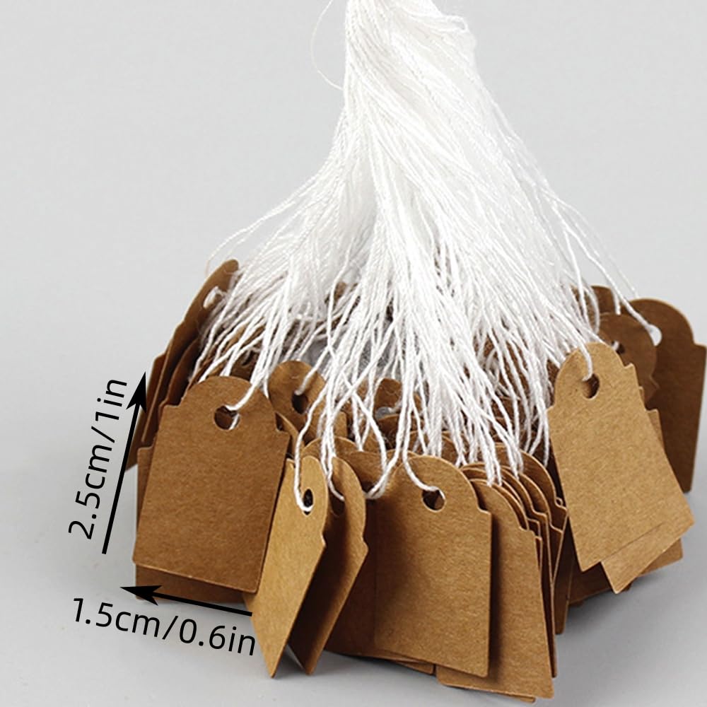 ShaMyiuCnz 500 Pcs Price Tags Small Gift Price Tags Strung Tags Brown Reinforced Card for Display Jewelry Clothing - Image 4