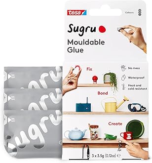 Tesa Sugru Super Glue - Waterproof Wood Glue for Home Improvement & Crafts - Use as a Poster Putty or Silicone Adhesive for Repairing & Bonding - 3 Pack - Gray (3.5g/ea)