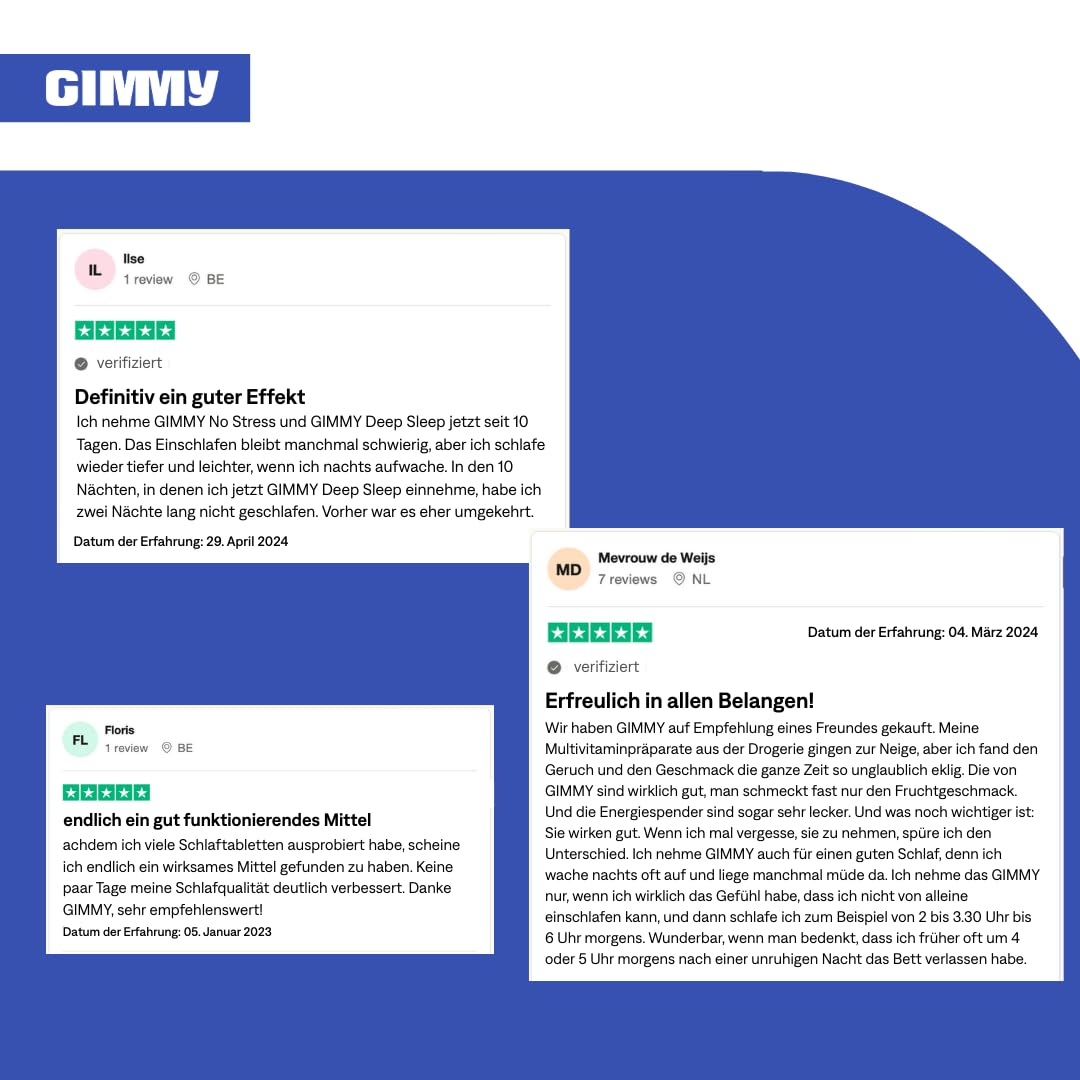 GIMMY Deep Sleep - compliment alimentaire aux gommes pour le sommeil - melatonine, L-théanine, valériane, vitamine B6 et camomille - sans sucres et vegetalien (60 pieces, 2 par jour avant le coucher)