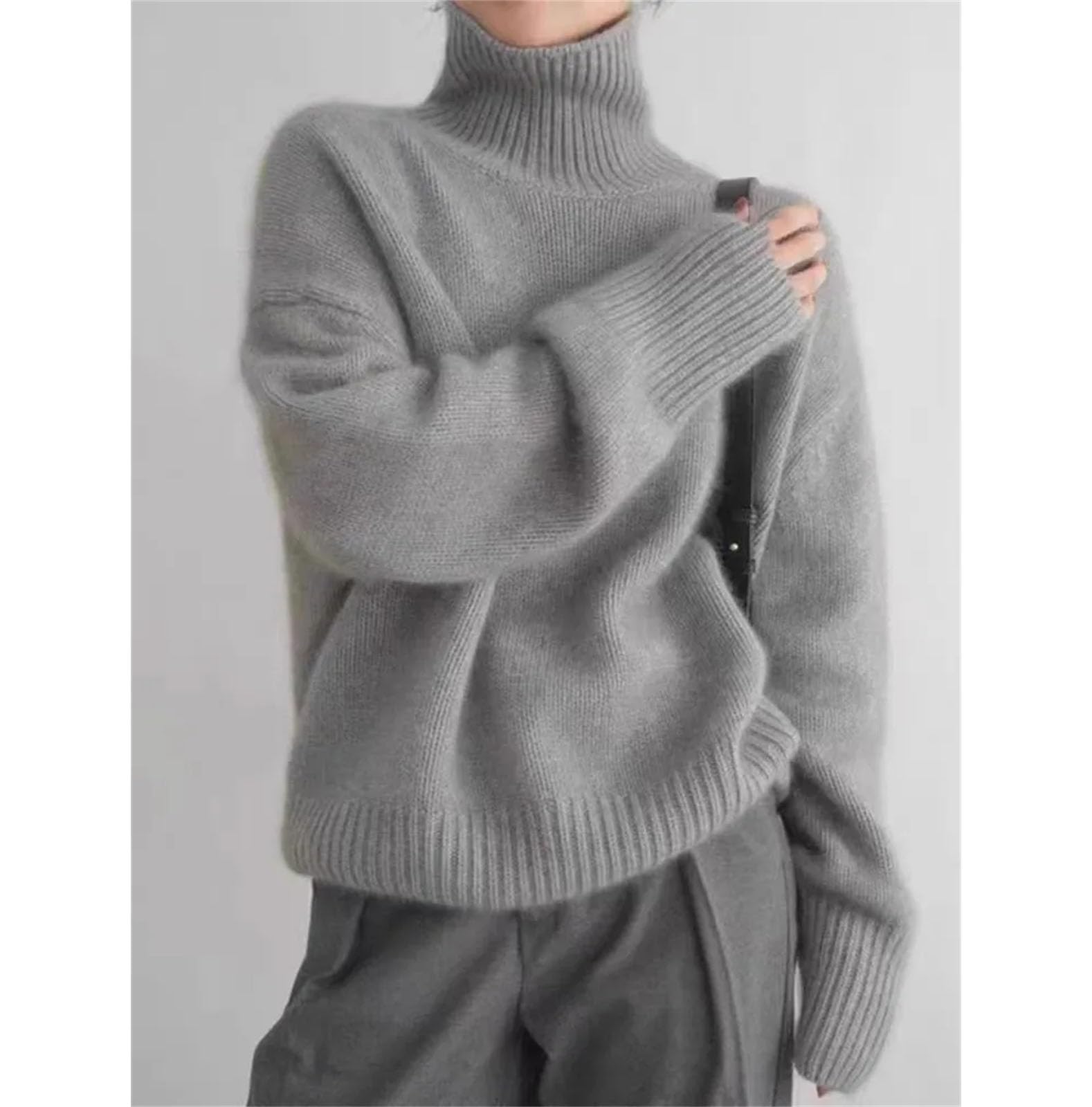 Kaschmir-Pullover für Damen, Rollkragenpullover, warm, locker, gestrickt, Top, Mantel
