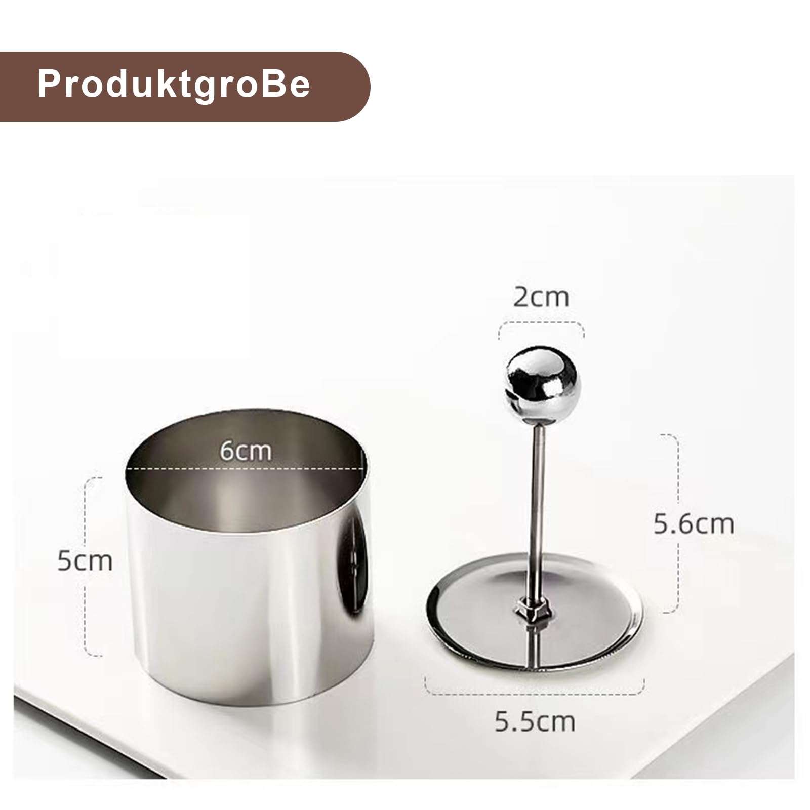 6 Stück Dessertringe und Speiseringe Set，dessertringe 8cm und 6cm，servierringe Edelstahl Set，Stampfer und Mousse Schablonen für Kochen Backen Mousse
