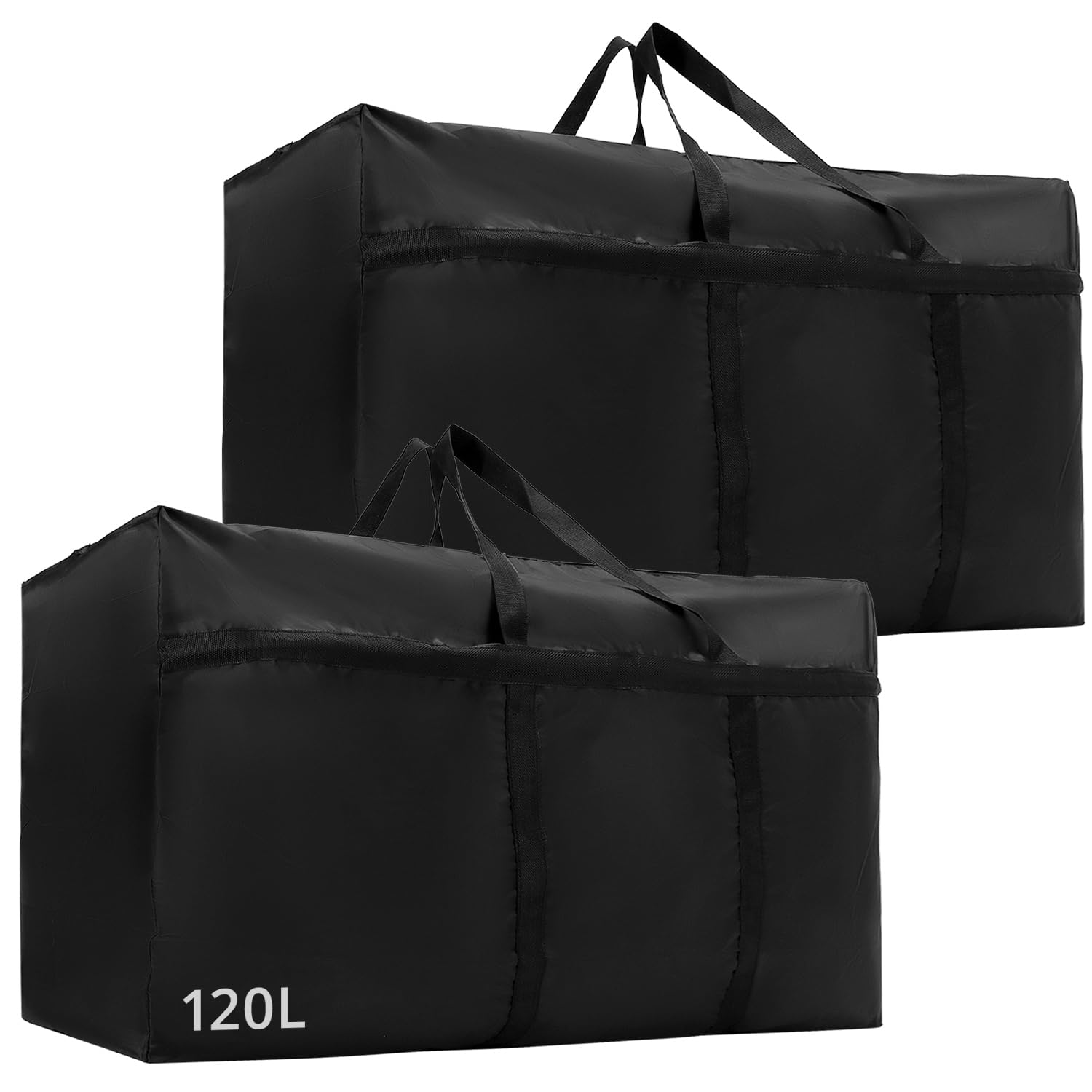 QWORK® 2 Pack 120L Large Moving and Storage Bags with Zippers，Waterproof Oxford Cloth Totes for Clothes, Bedding, and More，90 * 48 * 25cm
