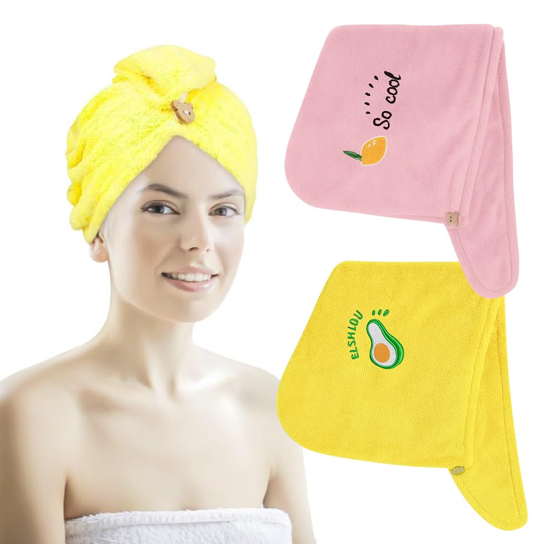 2 Piezas Toalla De Microfibra Para Cabello Con Textura, Versión Extendida, Grosor Medio, Toalla Para Cabello De Secado Rápido, Súper Suave Y Absorbente, Con 1 Botón