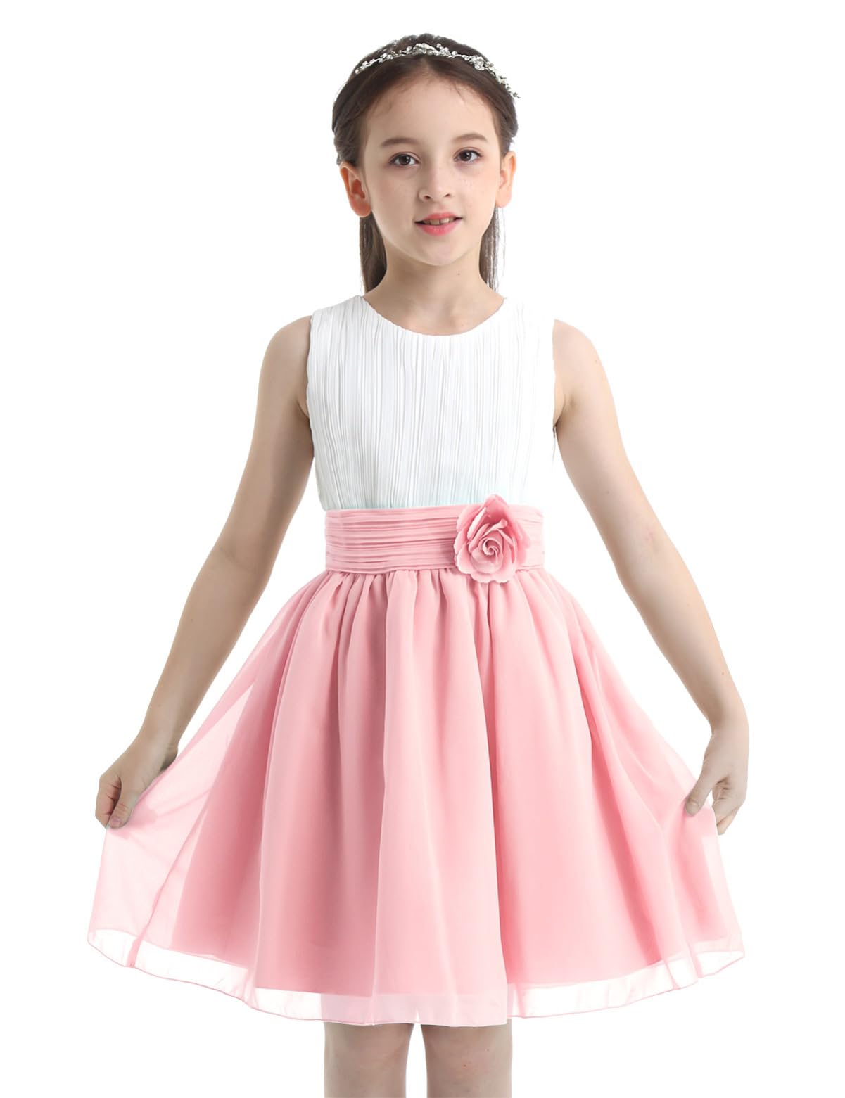 IEFIEL Vestido de Fiesta para Niña Elegante sin Manga Vestido de Cumpleaños Boda de Noche Graduación Flores Niñas 3-16 Años