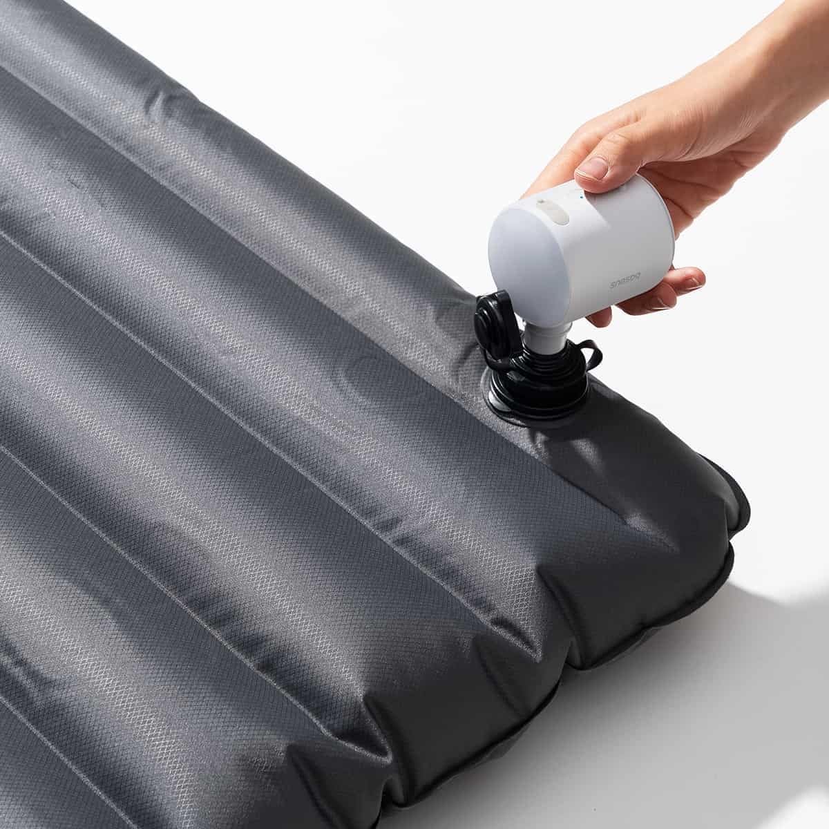 Baseus PocketGo inflating an air mattress from a different angle