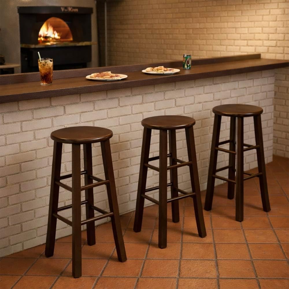 Sgabelli da bar set di 2 rotondi h 80 cm in noce scuro gambe dritte