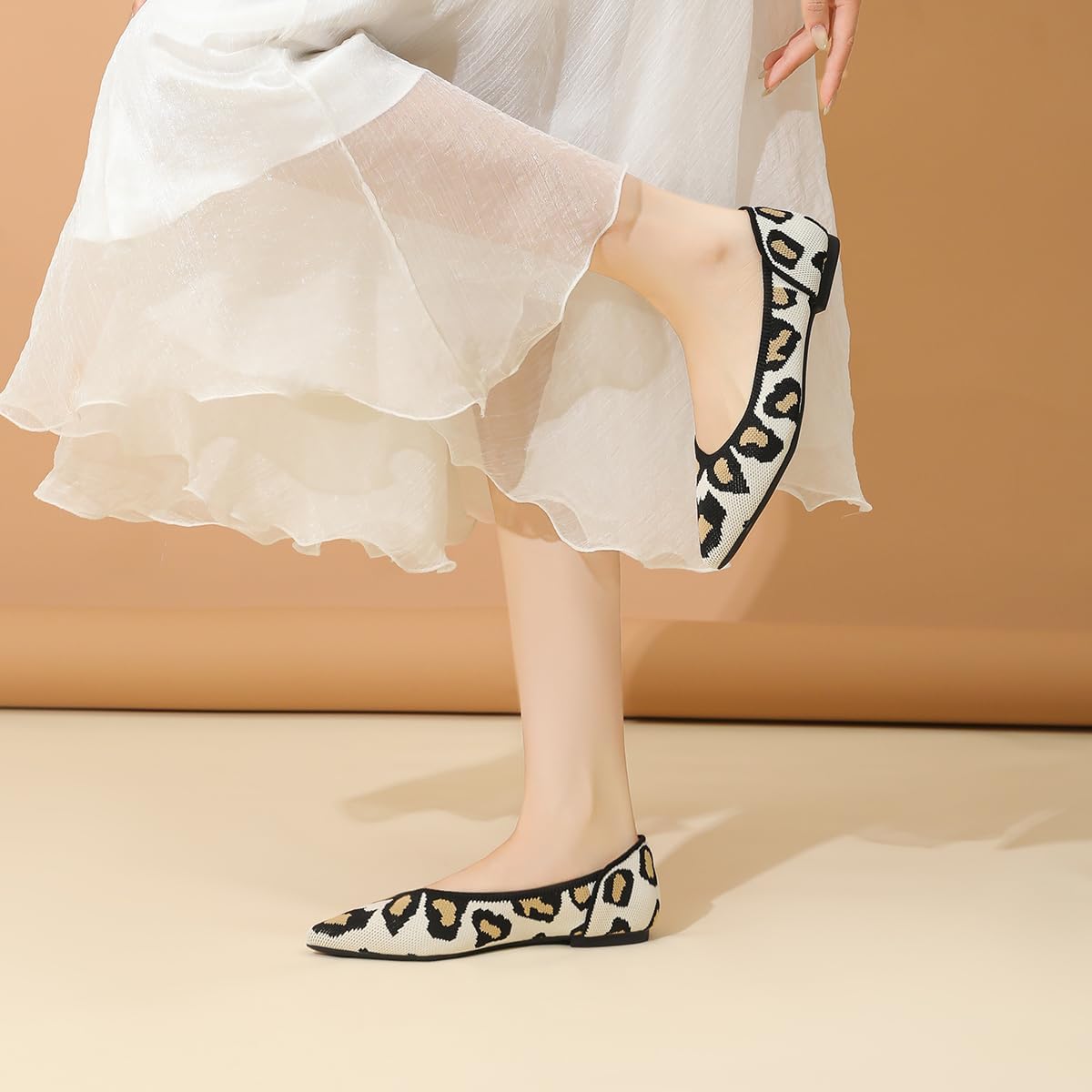 Women's Flats Shoes Pointed Toe Knit Ballet Comfortable Dressy Slip On Leopard Flat - Image 3