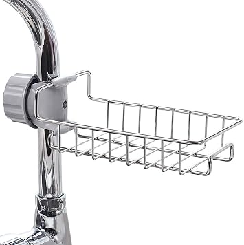 Hanging Faucet Rack Stainless Steel Adjustable Height, Flexible and Rotatable Small Sink Drain Rack, Suitable for Soap, sponges, brushes, rags, etc.