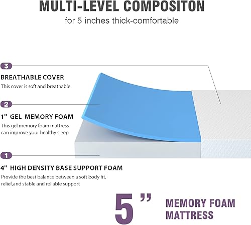 Miniatura 141 de PayLessHere - Colchón de espuma viscoelástica con gel, 6 pulgadas, tamaño queen, con certificación CertiPUR-US, sin fibra de vidrio, cama en una