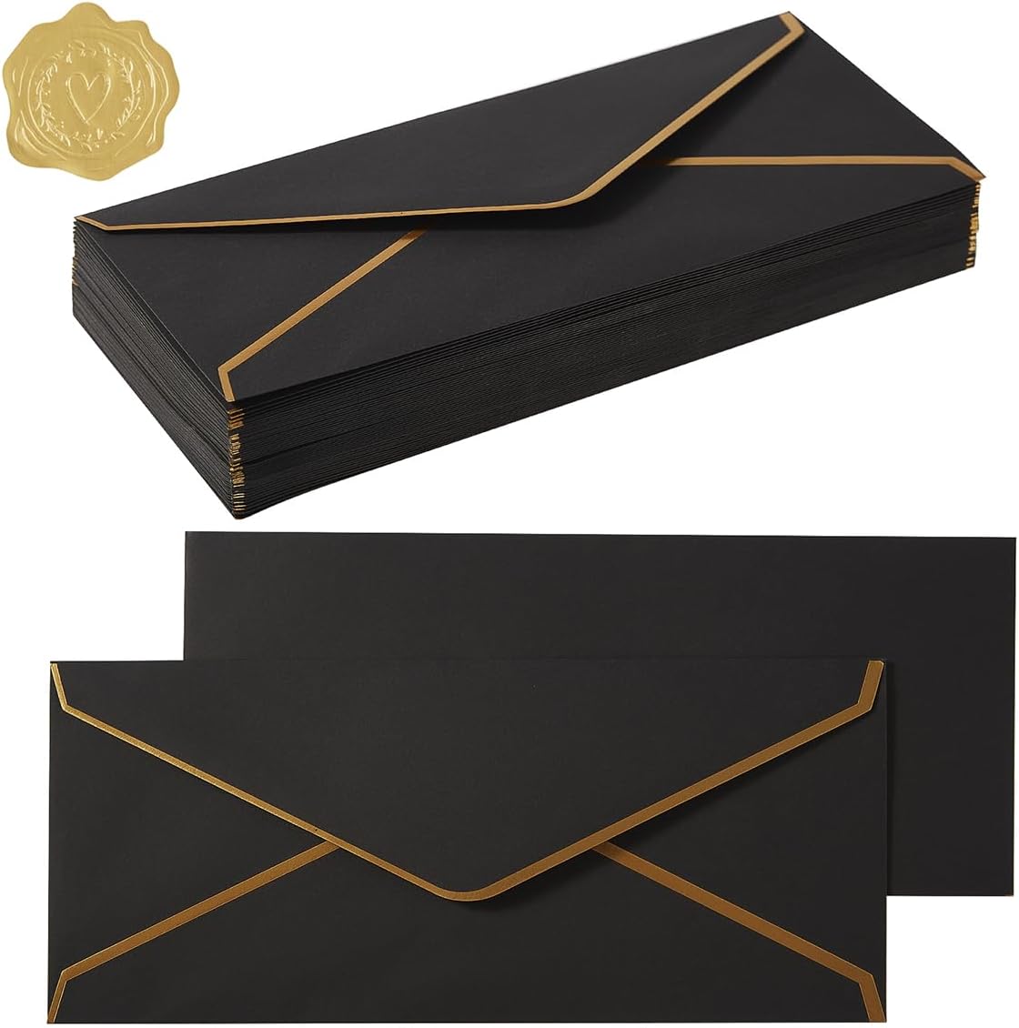 50 Pack 10 Business Envelopes with Gold Border, Self Seal Standard