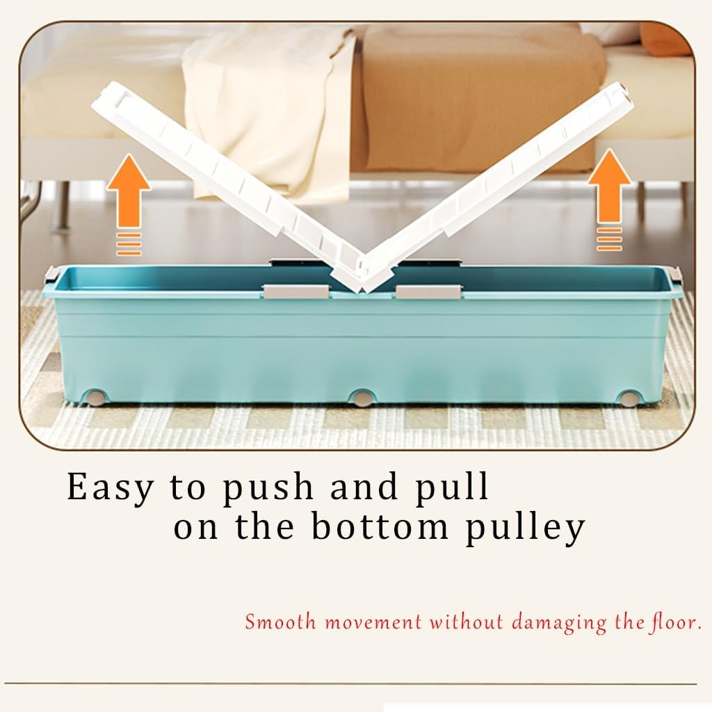 Under Bed Storage Box with Wheels - Stackable Plastic Organizer with Lid for Closet & Bedroom, Space-Saving Storage Solution (Color: Blue)