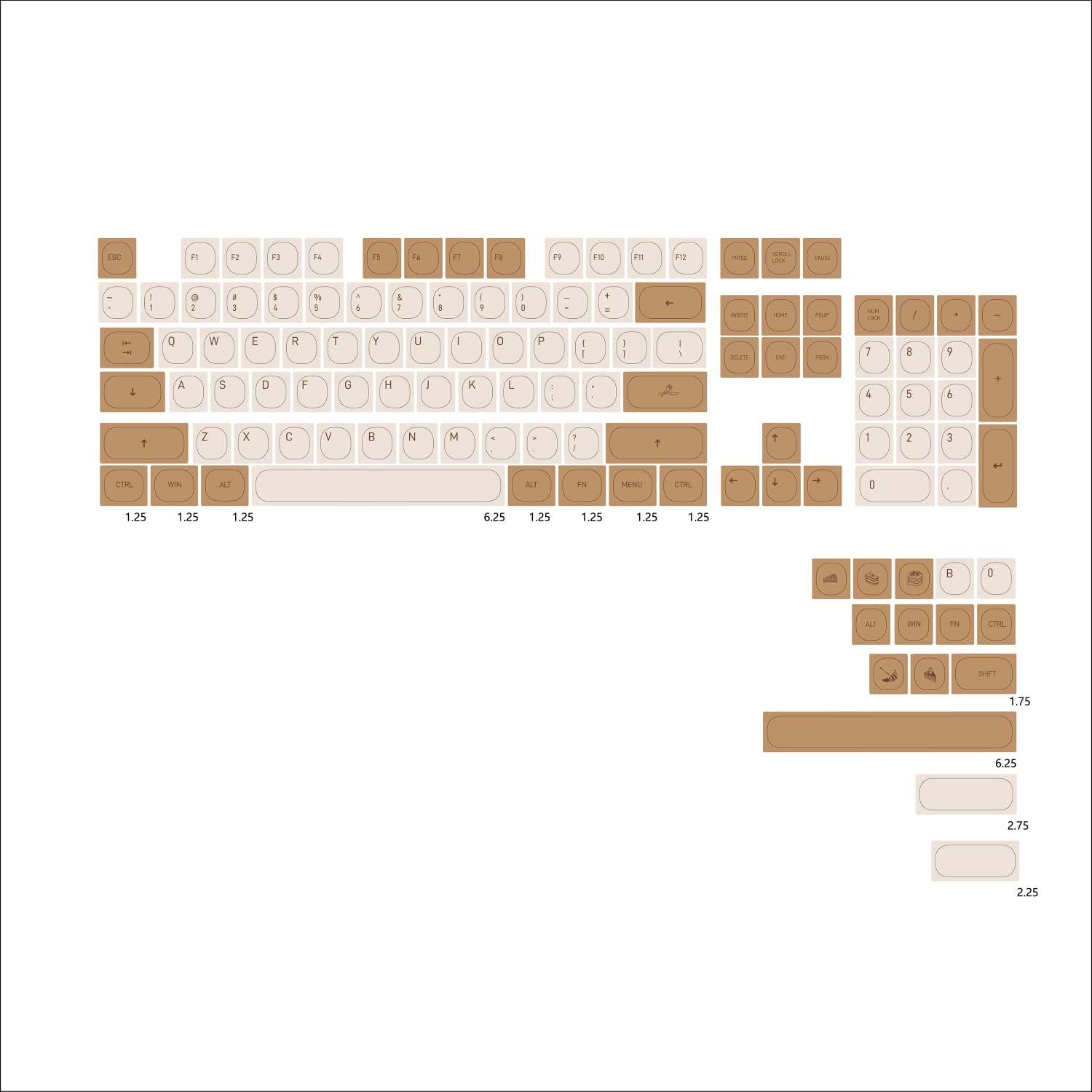 119 touches PBT Dye Sub Moa Profile Keycaps compatibles avec 60 % 65 % 95 % Cherry MX Switch, clavier mécanique (marron)