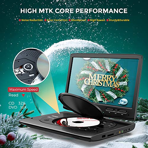 MYDASH Portable DVD Player 12.5" for Car, Kids DVD Player with 10.1" HD Swivel Display Screen, SD Card Slot and USB Port, Car Headrest Mount Provided, Exclusive Button Design, Black