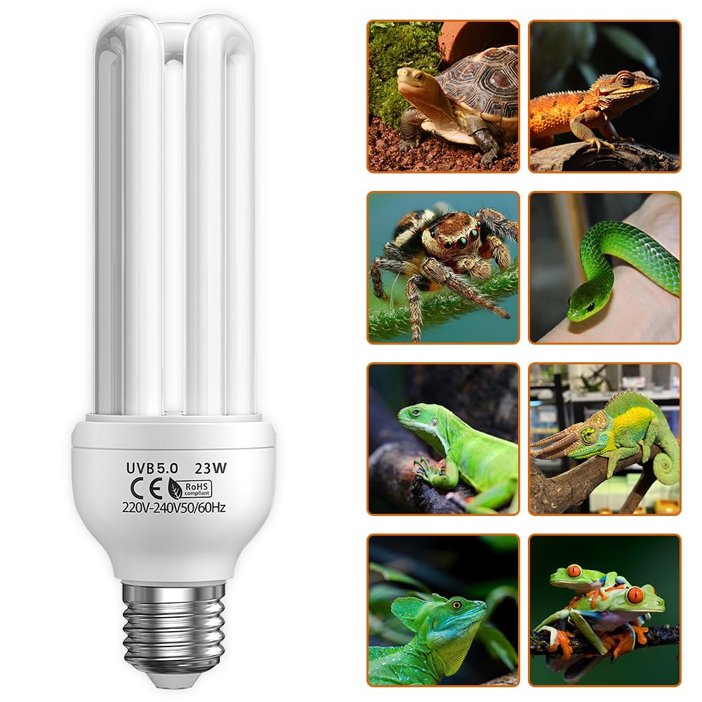 UVB 5.0 Lampada, E27 23W Lampadina UVA UVB, Lampada Fluorescente Compatta 5.0 UVB Lampadas, Lampadina UVB, per Tutti i Tipi di Uccelli in Cattivit, Rettili