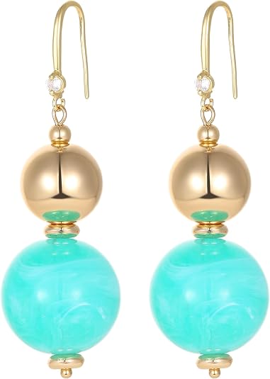 Boho Beaded Drop Earrings for Women, Chunky Resin Beads Dangle Earrings, Handmade Beach Vacation Trendy Statement Jewelry for Daily Party Boho Beaded Drop Earrings for Women, Chunky Resin Beads Dangle Earrings, Handmade Beach Vacation Trendy Statement Jewelry for Daily Party - Tropical Beach Vacation Outfit Ideas: Turquoise Resort Wear & Summer Style Inspiration