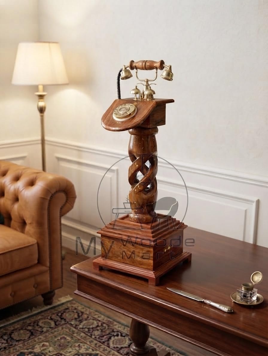 Handcrafted Wooden Vintage Rotary Telephone Showpiece for Home & Office | Premium Solid Wood Antique Decor | Perfect Handmade Gift-image-28
