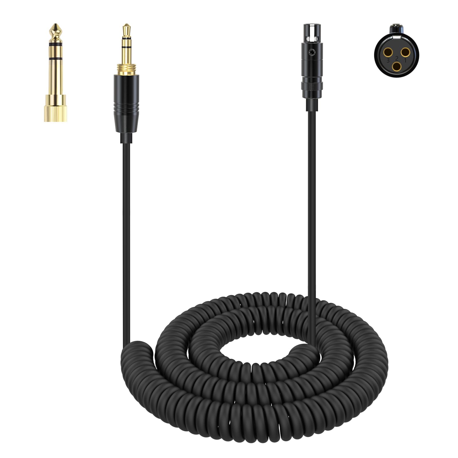 K702 Audiokabel, Spiralkabel, kompatibel mit AKG Q701, K712, K240, K240S, K240 MK II, K141, K171, K181, K271, K271S, K271 MK II, K241, K175, K275 Kopfhörerkabel. mit 6.35 mm-Adapter