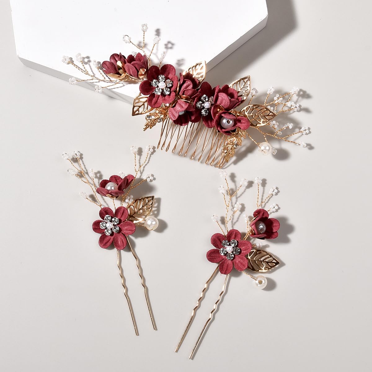 4 PCS Flower Bridal Hair Pins Pearl Rhinestone Hairpins U-shaped Flower Hairpin Rose Gold Rhinestone Headpiece Hairpin Side Hair Accessorie for Brides Bridesmaids Women Girls - Image 3
