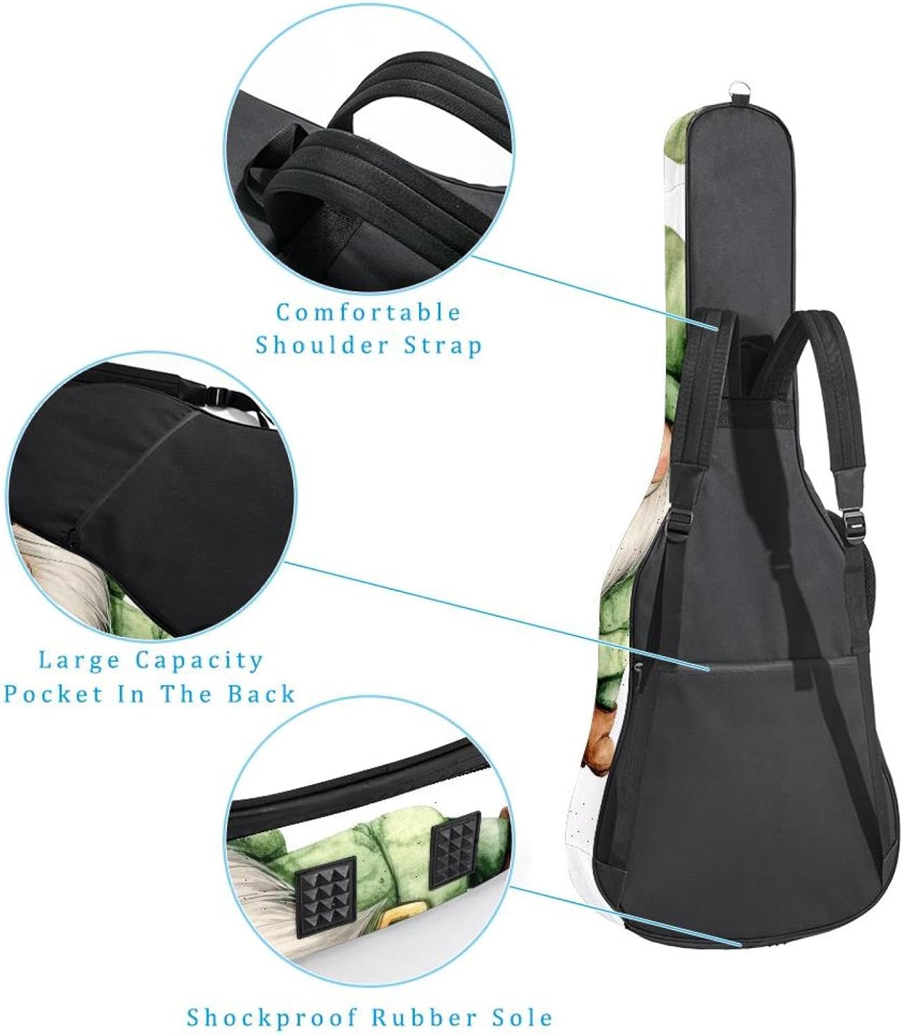 St Patrick's Day Truck Gnome Pot of Gold Shamrock Clover Acoustic Guitar Gig Bag, 1 cm Thick Padding Waterproof Guitar Bag Backpack for 40 41 42 Inch Electric Bass Classical Guitars