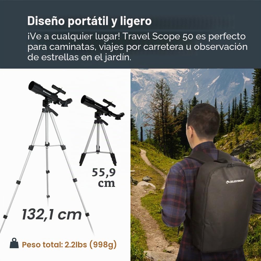 Celestron 21038 Travel Scope 50 Portable Refractor Telescope Kit with Backpack, Black
