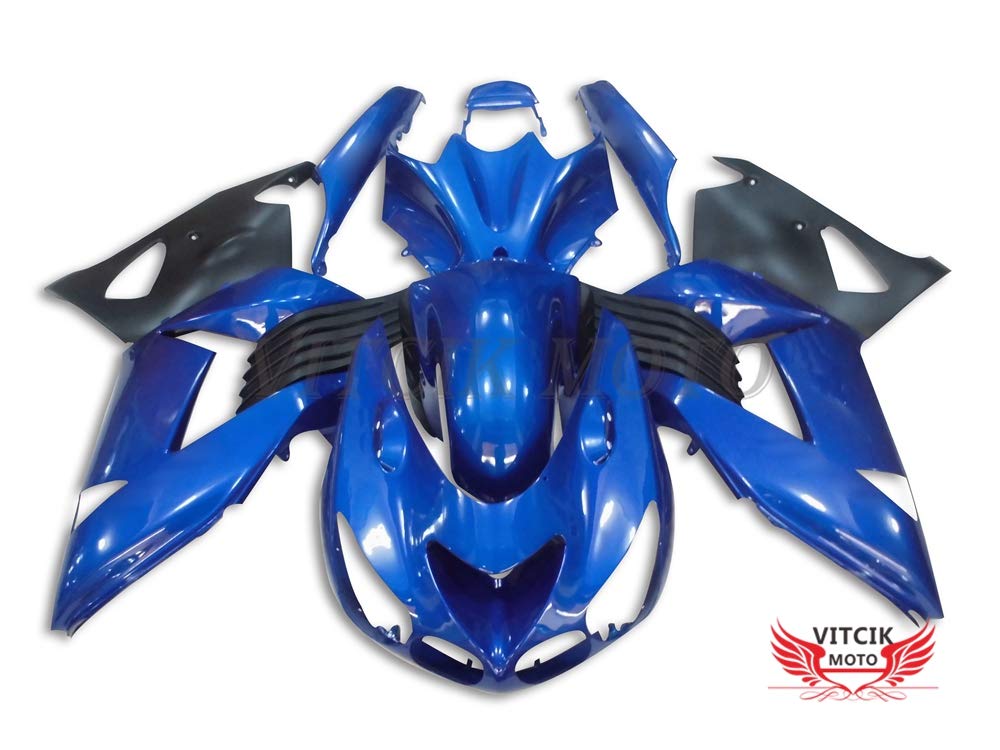 VITCIK (Fairing Kits Fit for ZX14R ZX-14R ZZ-R1400 2006 2007 2008 2009 2010 2011) Plastic ABS Injection Mold Complete Motorcycle Body Aftermarket Bodywork Frame(Blue & Black) A001
