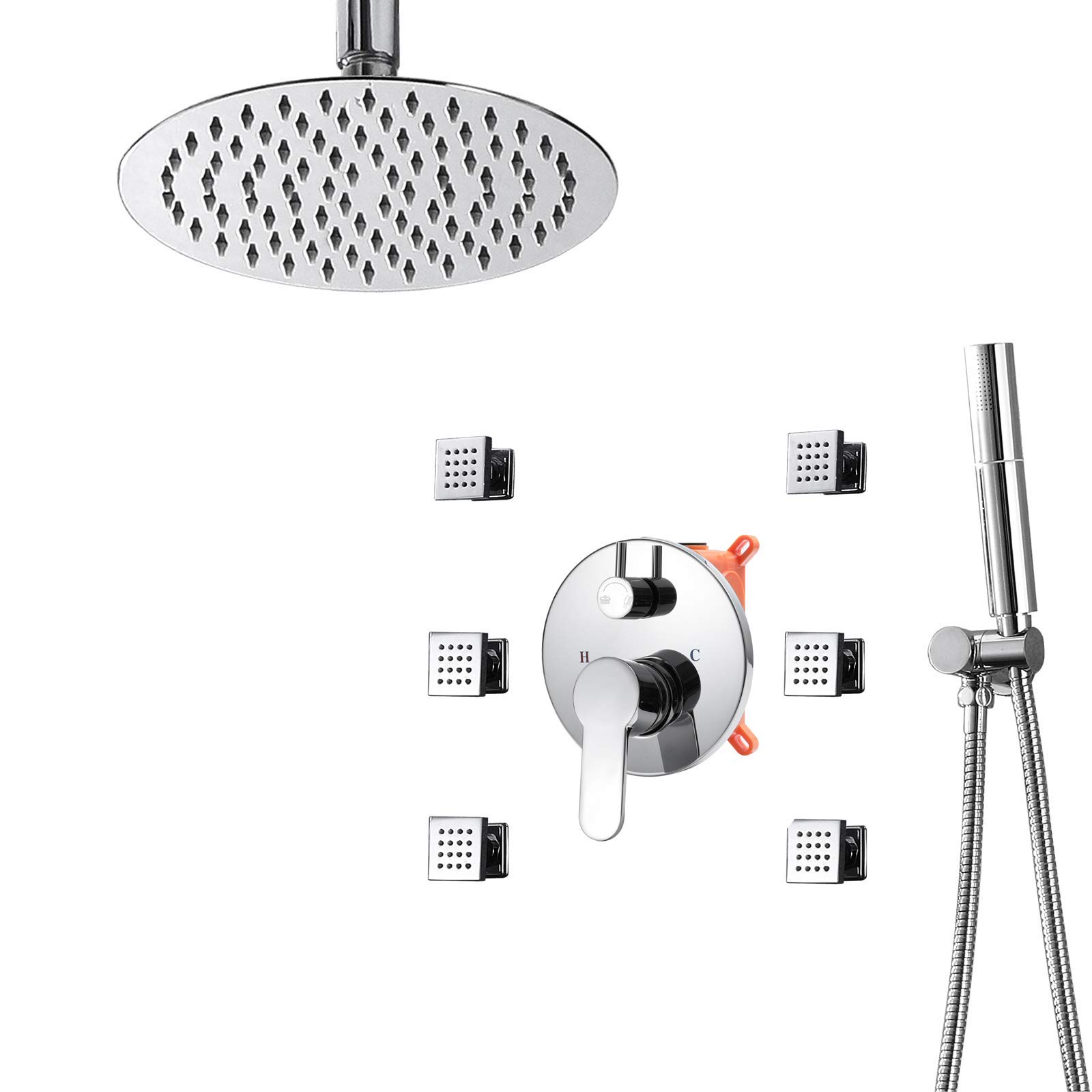 Nowoczesny czarny kwadratowy system deszczownicy z obrotowym uchwytem sufitowym 25 cm nad głową słuchawką prysznicową słuchawką prysznicową i wężem 1,5 m łazienka baterie prysznicowe zestaw opadów