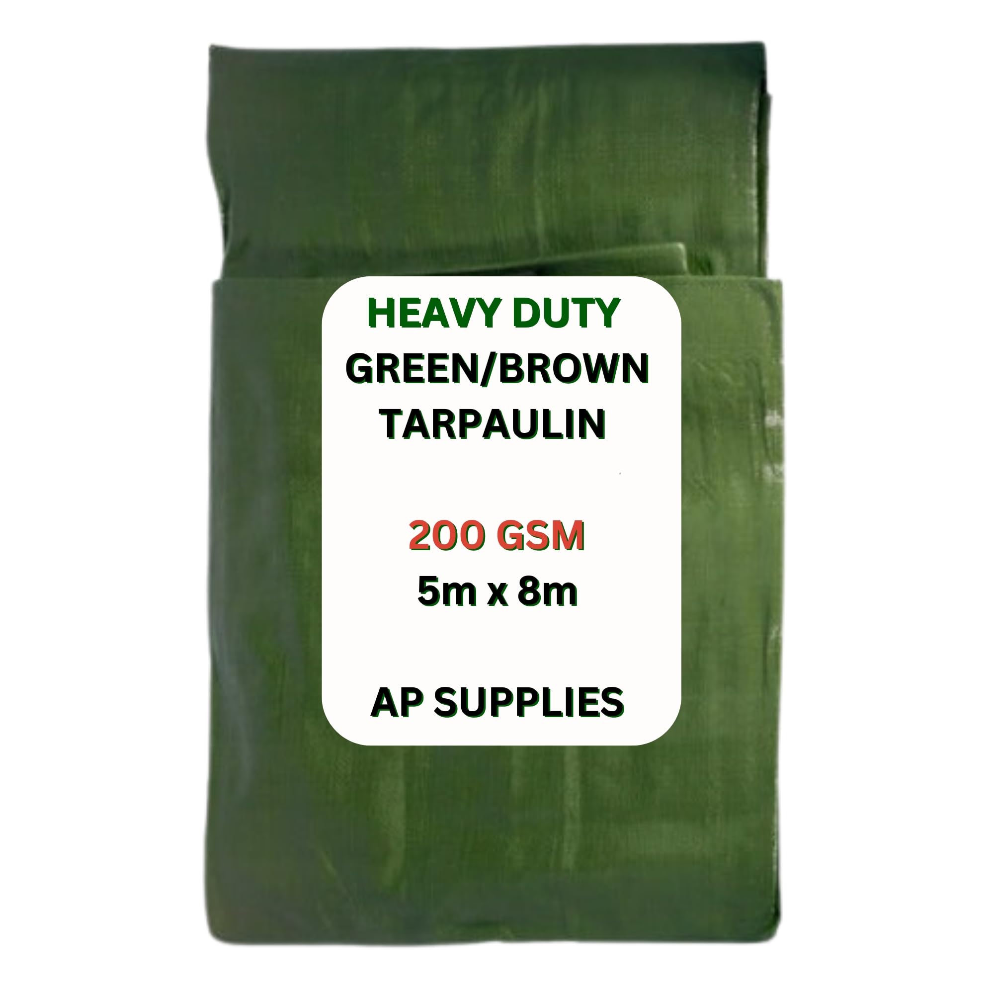AP Supplies Green/Brown Tarpaulin 5m x 8m | 200gsm Waterproof & Weatherproof Cover with Reinforced Edges & Metal Eyelets | Durable Outdoor Sheet for Garden, Camping & Construction Use