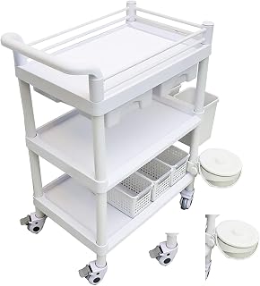 Medical Rolling Cart 3 Tier Utility Cart with 360° Swivel Wheels, 110 LBS Load Capacity ABS Material, Dual Drawers for Hospital Clinic Salon Medical Supplies Storage