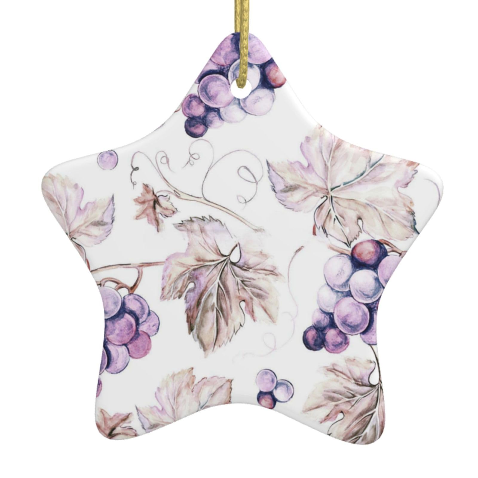 Nbtghga White Beautiful Grape Leaves Print Christmas Ornaments, Ceramic Hanging Ornament, Round Shape Decorations