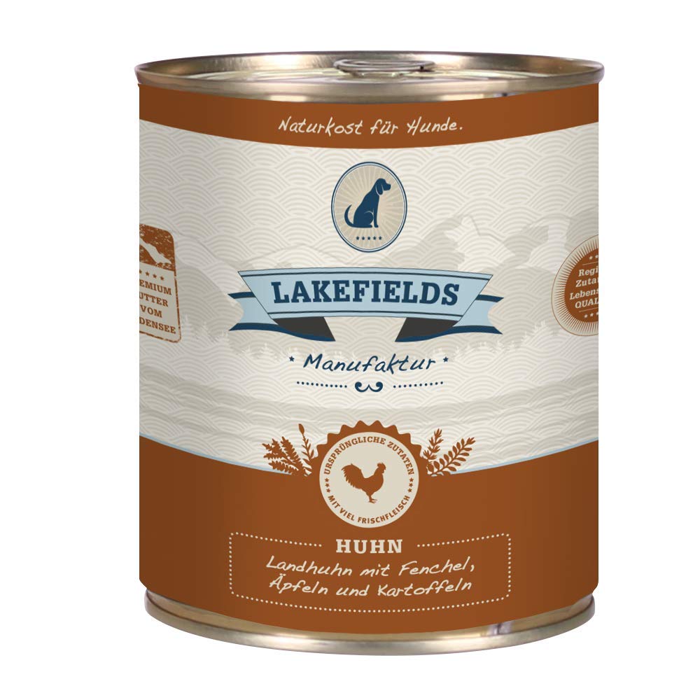 Lakefields MANUFAKTUR Menu karma dla kurczaka 61% zawartości mięsa dla psów, wymiary: 24 x 800 g
