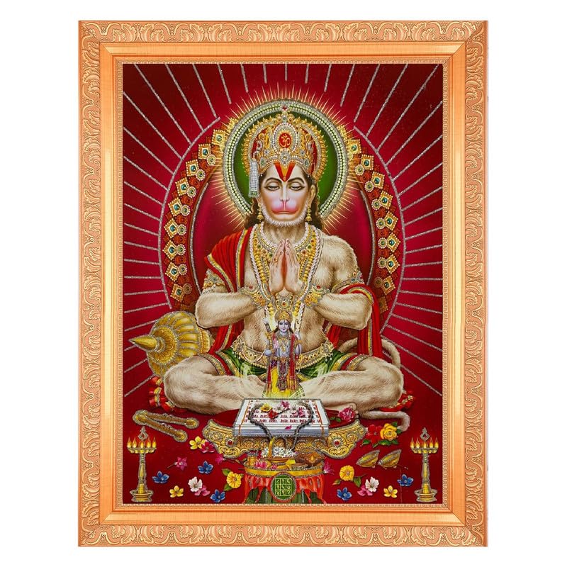 Cadre Hanumanji méditant Ram Bhagwan décoration murale hindoue et tableau spirituel
