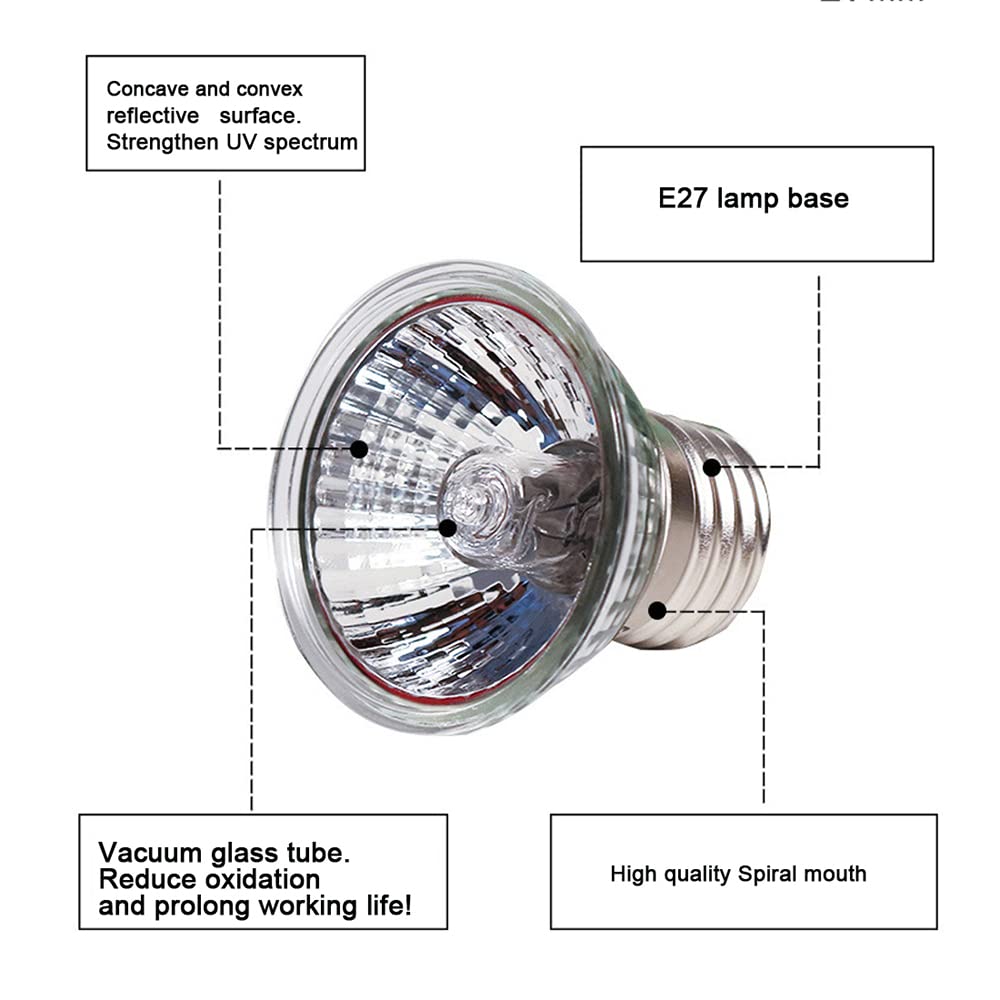 NEWFUN Lampada termica a tartaruga, 4 pezzi, E27, 25 W, dimmerabile, 220 V, UVA + UVB, lampada da sole a spettro completo, lampada per il riscaldamento del sole, per Lizard, rettili d'acquario - 5