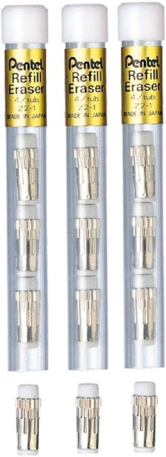 Pentel Refill Erasers For GraphGear 1000 GraphGear 500 Sharplet PG500 PG300 P200 (Pack Of 3 Tubes - 12 Eraser Refills)