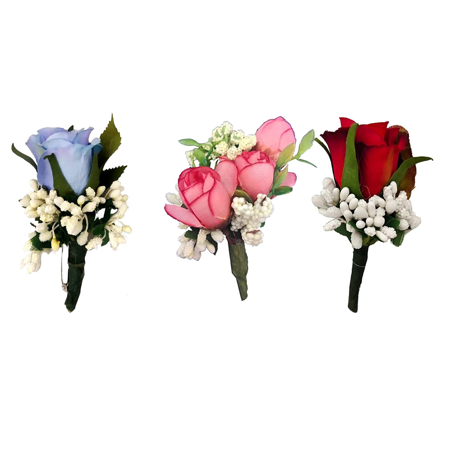 3A Featuretail Boutonniere Brooch Roses | Bridegroom Groom Mens Boutonniere with Locking Pin for Wedding, Bachelors Party, Prom, Homecoming (3 Inch Size 3pc Set, Trio Combo 7) (B09WZCCKT9) Amazon Price History, Amazon Price Tracker