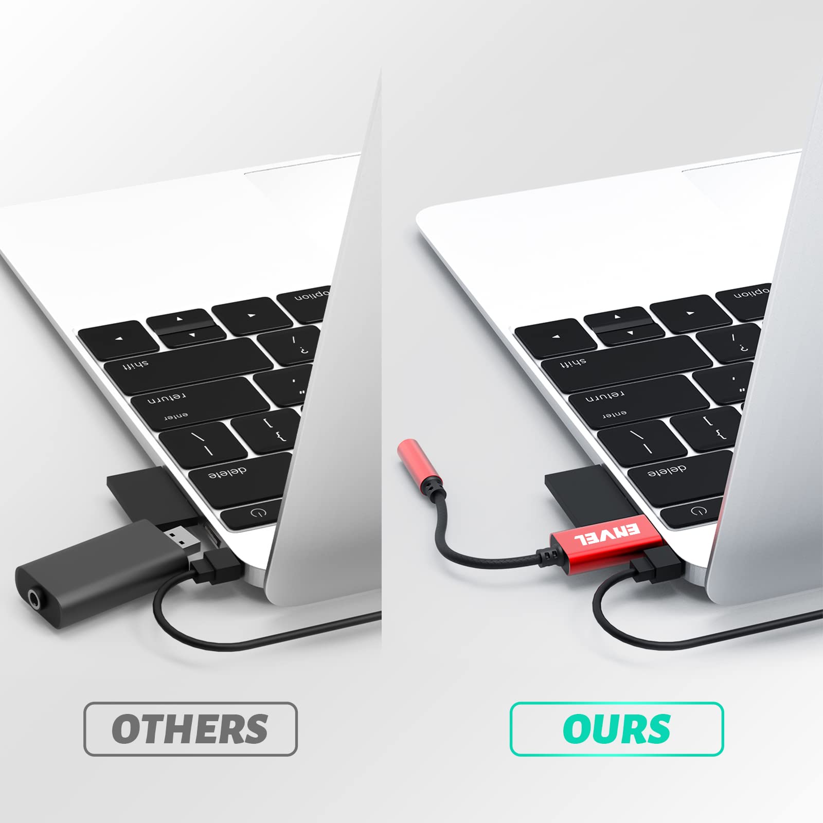ENVEL Adaptador de Audio estéreo USB a Jack de 3.5 mm, TRRS de 4 Polos con micrófono Externo USB de Tarjeta de Sonido estéreo Adaptador Auxiliar para Auriculares,PS4,PC,Ordenador portátil,sobremesa