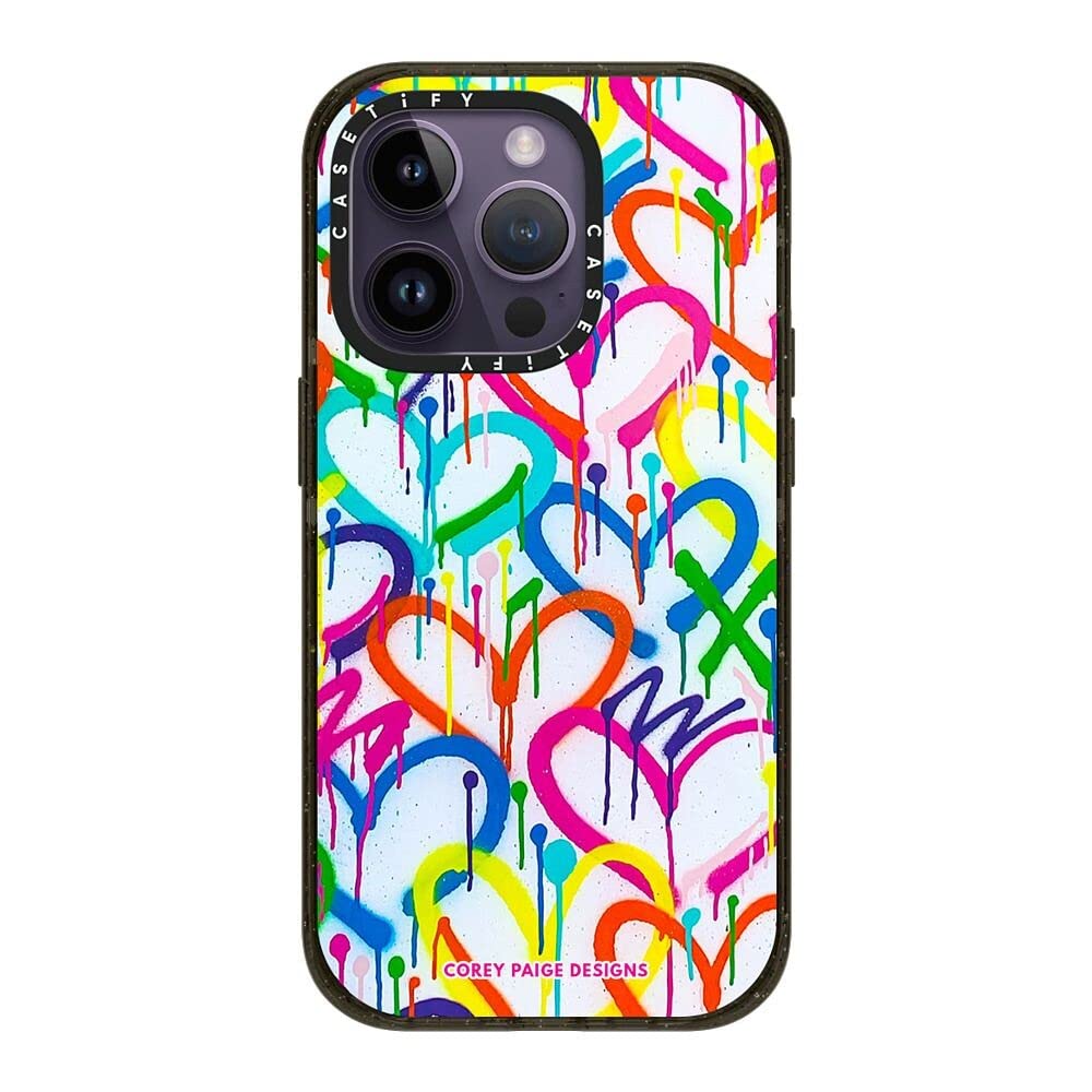 CASETiFY Impact iPhone 14 Pro Case [4X Military Grade Drop Tested / 8.2ft Drop Protection/Compatible with Magsafe] - Rainbow Graffiti Hearts by Corey