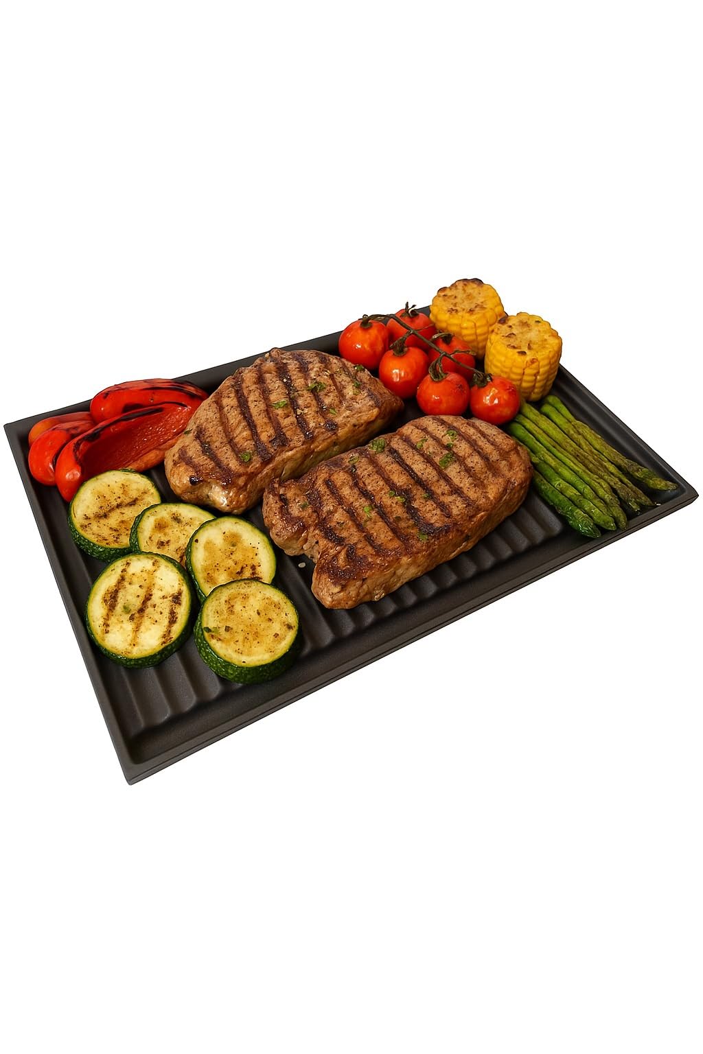 Bistecchiera in ghisa, Piastra per Barbecue in Ghisa,Bifacciale, Liscia e ondulata, 60x38 cm, con sistema Scolagrasso