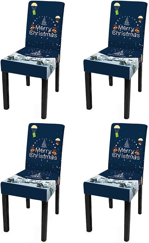 XMNTG Set of 4 Christmas Chair Slipcovers Merry Christmas Snowflake Printed Chair Covers Best Gift Christmas Decor Removable Chair Covers Non Slip Washable Furniture Protector for Dining Room