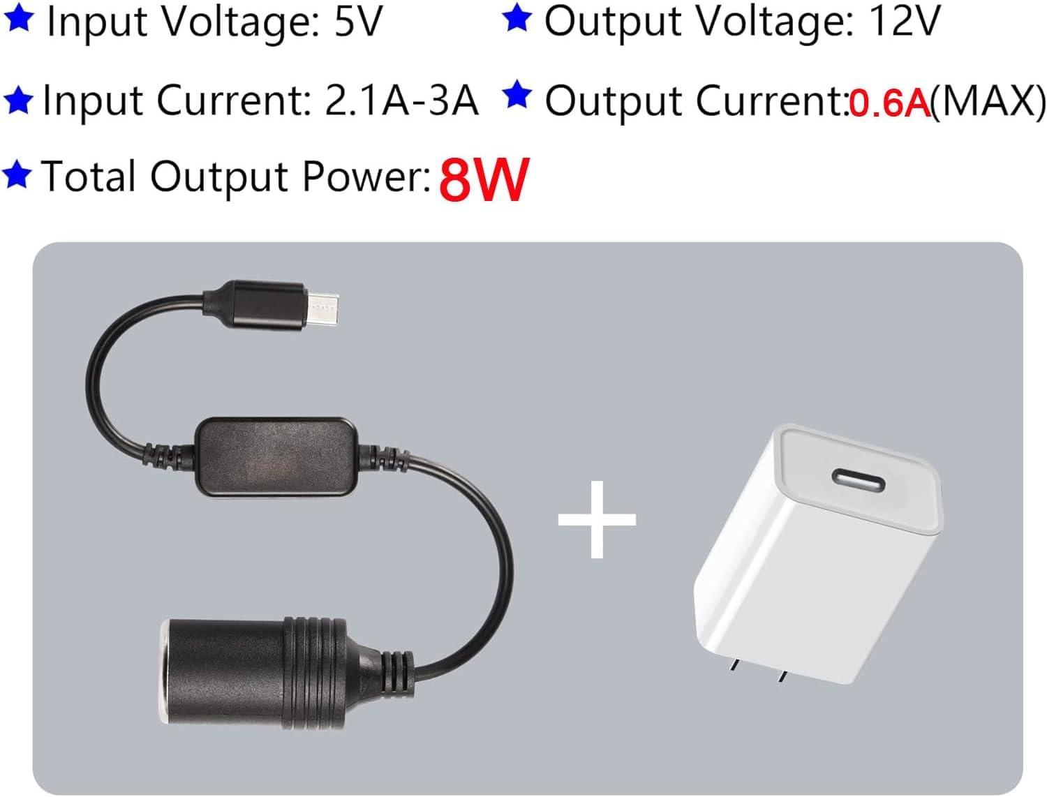 USB C Stecker auf 12V Auto Zigarettenanzünder Buchse Adapter Kabel Konverter mit Voltmeter Anzeige, Einstellbare Spannung 5V/9V/12V, Geeignet für Auto Ladegerät, GPS, Dash Cam