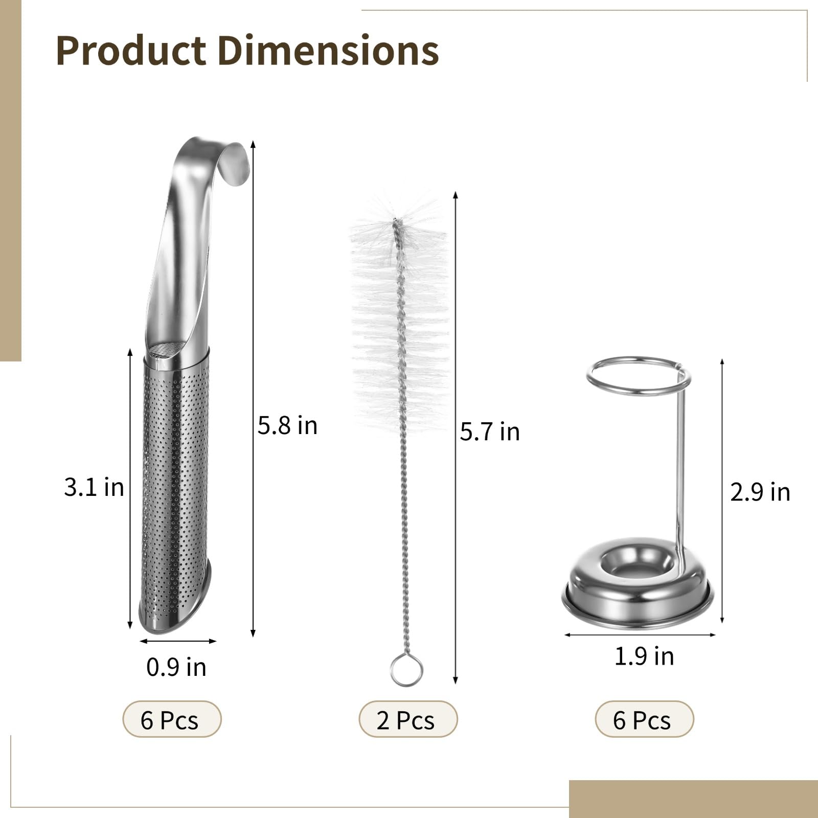 Tee-Ei aus Edelstahl, feinmaschiges Tee-Ei für losen Tee, Tee-Ei, Set mit langem Griff, Teefilter mit Haken, Edelstahl-Teesieb mit 6 Diffusorhaltern, 2 Pinseln, 6 Stück