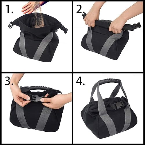 Miniatura 5 de 2 bolsas de arena ajustables de lona con asa para entrenamiento en casa, yoga, fitness (negro)