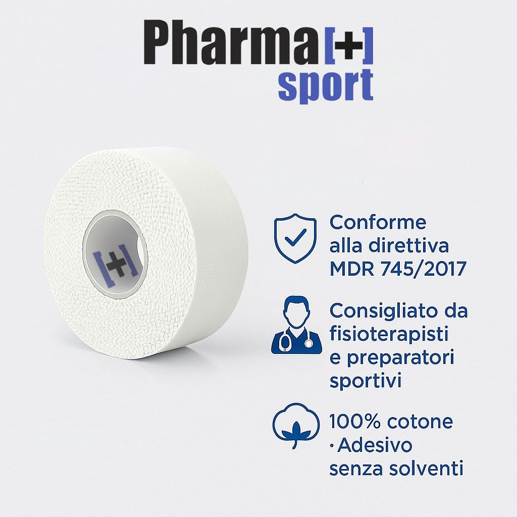 Nastro Sportivo Premium 2,5 cm x 14 m - Tape Professionale Anelastico, Ipoallergenico per Fasciature Sportive - Adatto a Tutti Gli Sport, Bianco Conf 24 Pezzi