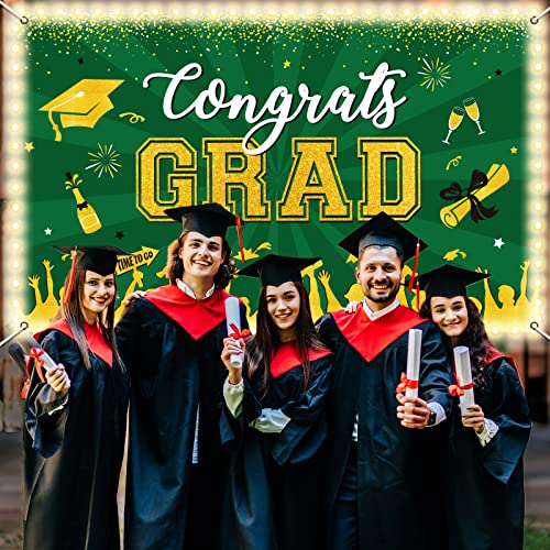 Image of Green Graduation Banner with Led-Light Strips Decor 71 inch x 43 inch Class of 2024 Graduation Backdrop Banner Congrats Grad Party Decorations for 2024 Graduation Party Background Supplies