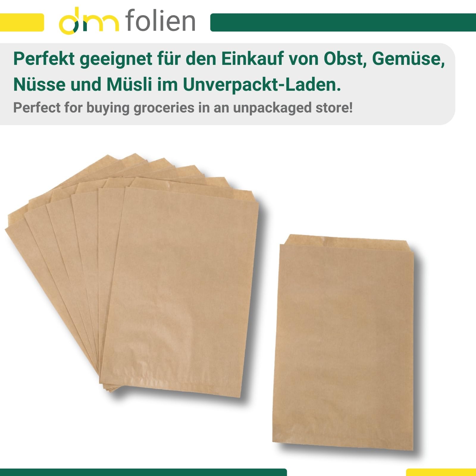 dm-folien Papiertüten I 2000 Stück I 160 x 230 + 20 mm I viele Größen I Tüten aus 40 g/m² Kraftpapier I Lebensmittelechte Brottüten I Recyclebare Kraftpapiertüten für Geschenke & Lebensmittel