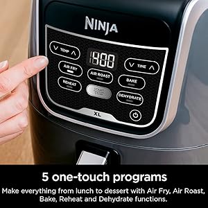 Ninja | XL Single Basket Air Fryer | 5.5 QT Capacity fits 3lbs of Wings | 5-in-1Air Fry, Roast, Bake,Reheat & Dehydrate |Dishwasher Safe Parts & Recipe Guide | Grey |AF150AMZ