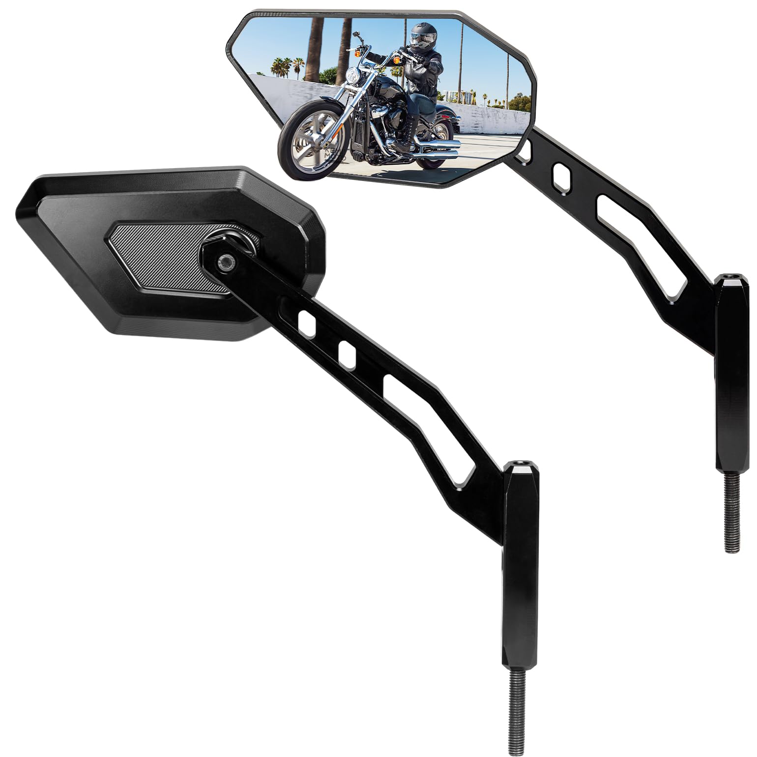 KEMIMOTO Aluminum 8mm Motorcycle Rear View Side Mirror Adjustable Height Bracket Compatible with Softail Dyna Sportster Road King Electra Glide Road Glide 1982-2024