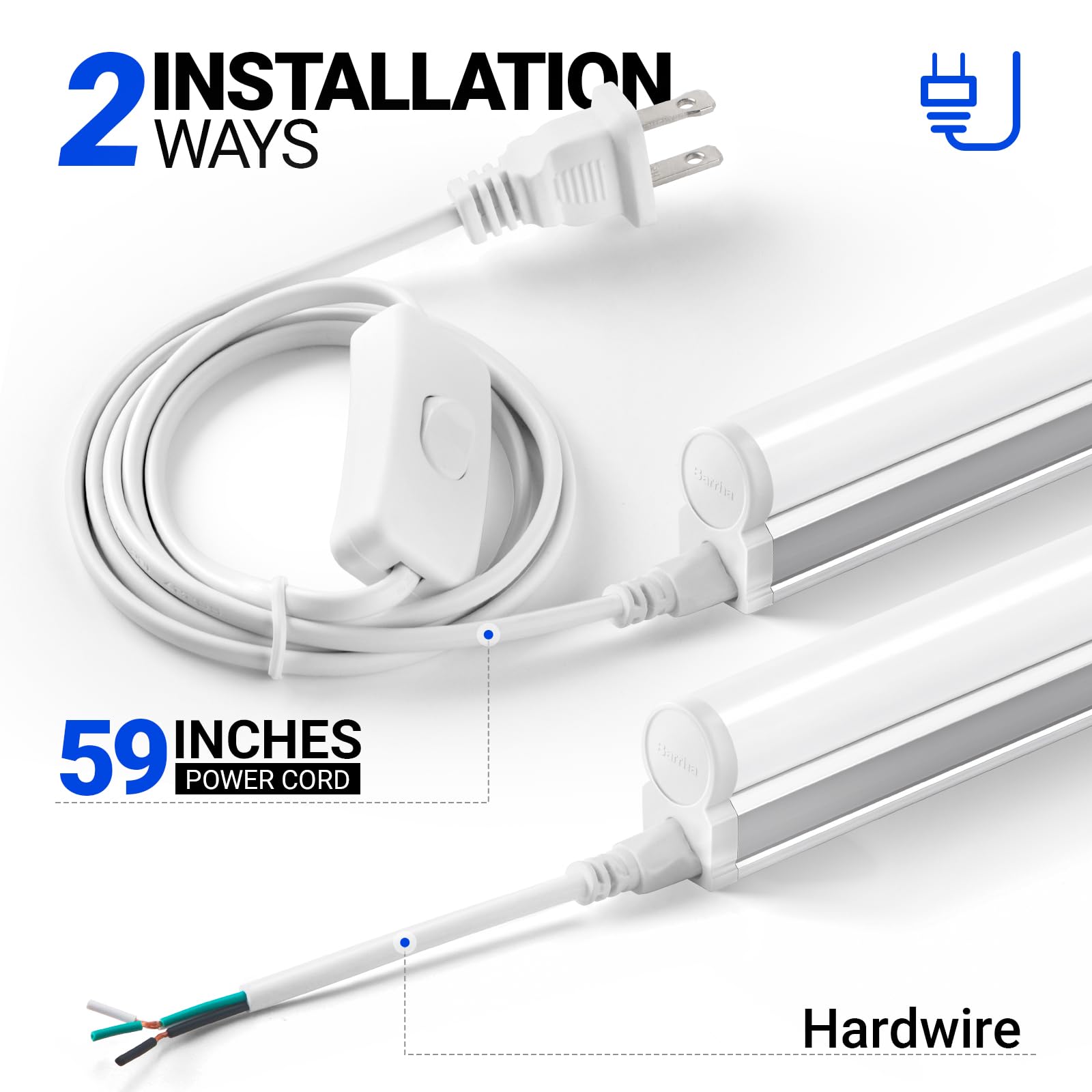 (Lot de 8) Barrina LED T5, luminaire simple intégré, 4FT, 2200lm, 6500K, 20W, éclairage des ateliers, luminaires de plafond et plafonniers